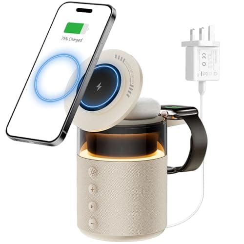 Image of 3 in 1 Wireless Charging Station,Wireless Charger for iPhone17 16 15 14 13 12 Pro Max Airpods Apple Watch,Magnetic Fast Charger Stand,Bedside Docking Station,Bluetooth Speaker for Gifts,33W Adapter