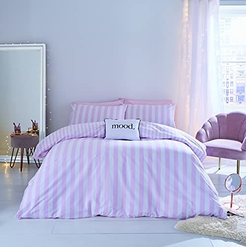 Image of Sassy B Bedding Stripe Tease Reversible Single Duvet Cover Set with Pillowcase Pink, Twin