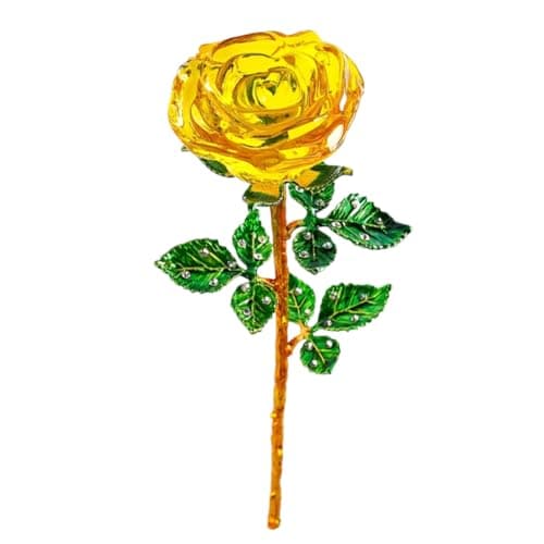 Image of Magicherry Crystal Rose Flower Artificial Flowers Crystal Rose Bouquet Figurine Ornaments Home Table Centerpiece Decor for Christmas Anniversary Wedding, Yellow