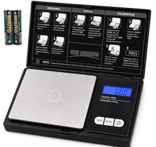 Image of New Horrizon Digital Scales, Kitchen Scales Digital, Pocket Scales, 0.01g x 500g, Food Scale LCD Display, Jewellery Scales Weighing Scales Kitchen