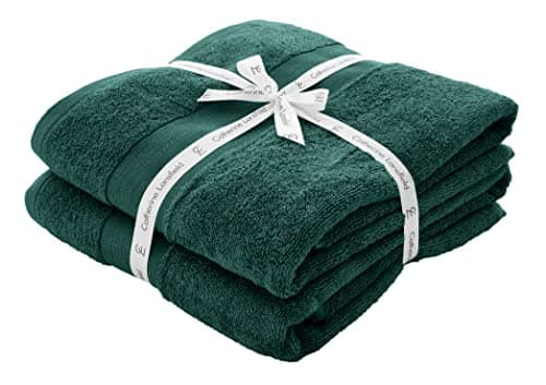 Image of Catherine Lansfield Bathroom Anti Bacterial 500 gsm Soft & Absorbent Cotton Bath Sheet Pair Forest Green