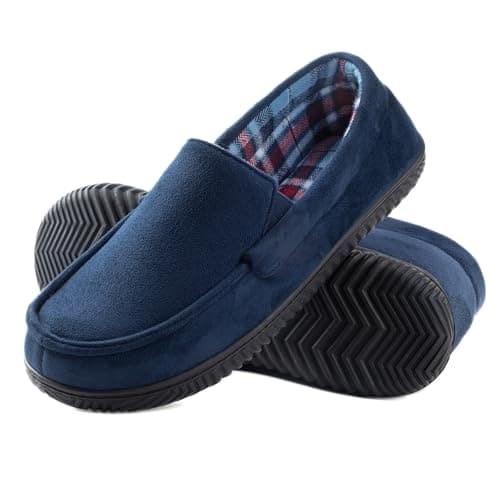 Image of RockDove Men's Alexander Flannel Lined Loafer Slipper, Size 11 UK Men, Navy