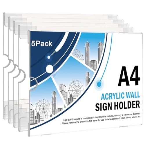 Image of Flow fire 5 Pcs A4 Acrylic Wall Sign Holder with 15 Pcs Adhesive Tape, A4 Self Adhesive Wall Poster Display Holder for Photo, Home, Office, Store, Restaurant(Landscape)