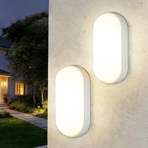 Image of ANWIO 14W Bulkhead Lights Outdoor, Ip54 Led Round Bathroom Light,1400LM,4000K Natural White Wall Outside Light,Waterproof Outside Lights Mains Powered for Porch,Kitchen, Bedroom,Living Room (2 Pack)