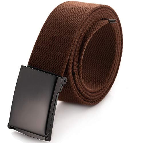 Image of Mile High Life Cut To Fit Canvas Web Belt Size Up to 52" with Flip-Top Solid Black Military Buckle (Brown)