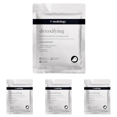 Image of MASKOLOGY DETOXIFYING Professional Sheet Bubble Mask Pack of 4 | Charcoal Face Mask | Self-Foaming Face Sheet Mask Packs | 100% Plant Based | Bubble Sheet Mask |