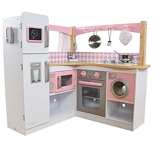 Image of KidKraft Grand Gourmet Corner Toy Kitchen, Wooden Play Kitchen with Toy Phone and Kitchen Accessories, Kids' Kitchen set, Kids' Toys, 53185 - Amazon Exclusive