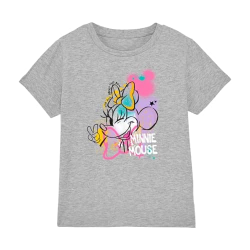 Image of Cotton Soul Minnie Mouse Spray Stencil Girls T Shirt, Grey Heather, 7-8 Years