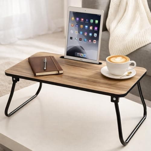 Image of Foldable Laptop Bed Table & Device Slot – Folding Portable TV Tablet Mobile Laptop Sofa Lap Tray Wooden Breakfast Dinner & Work Desk & Floor