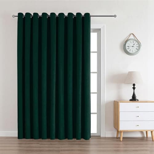 Image of CUCRAF Velvet Blackout Curtain for Bedroom Thermal Insulated Dark Green 1 Panels Ring Top Eyelet Soundproof Curtain Kidsroom and Living Room