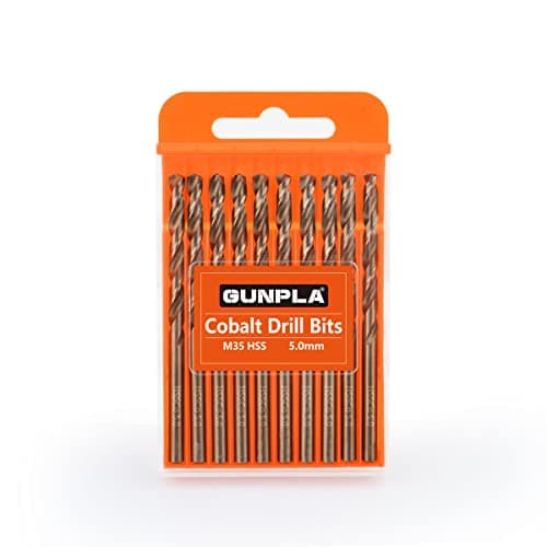 Image of Gunpla Cobalt Drill Bits 5mm 10-Pieces, M35 HSS Metric Straight Shank Jobber Drill Bit Set with Plastic Case for Hardened Stainless Steel, Metal, Aluminium, Tile, Wood, Plastic and Cast Iron…