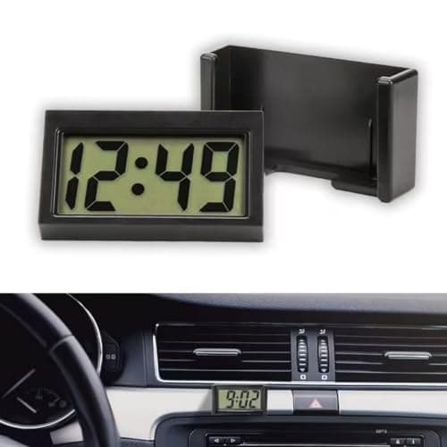 Image of Mini Car Clock Small Digital Clock,Battery Powered Clear LCD Desk Clock with Sticky Stand for Car Dashboard,Portable Self-Adhesive Digital Travel Clock,Easy to Read Time,Portable Digital Clocks