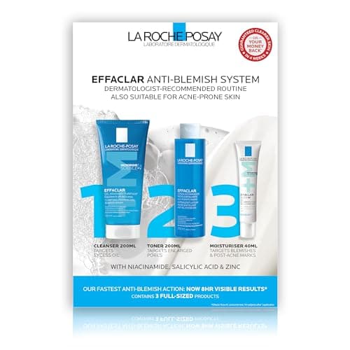 Image of La Roche-Posay Effaclar 3-Step Anti-Blemish System Kit, Complete Skincare Routine, Cleanser 200ml, Toner 200ml, & Moisturiser 40ml, Suitable For All Skin Types Including Oily & Blemish-Prone Skin