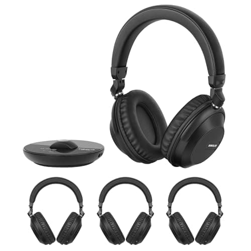 Image of SIMOLIO Bluetooth Wireless TV Headphones with Transmitter, Wireless Group Listening Headphones for Parties, Silent Discos, Church, Low latency, Clear & Loud Sound, Multiple Rechargeable Headsets