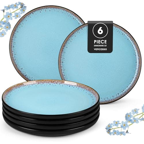 Image of vancasso Amber Dinner Plates Set of 6, 10.5in Ceramic Plate, Microwave and Dishwasher Safe, Scratch Resistant and Lead-Free, Unique Handmade Dessert Plate for Kitchen and Entertaining(Blue)