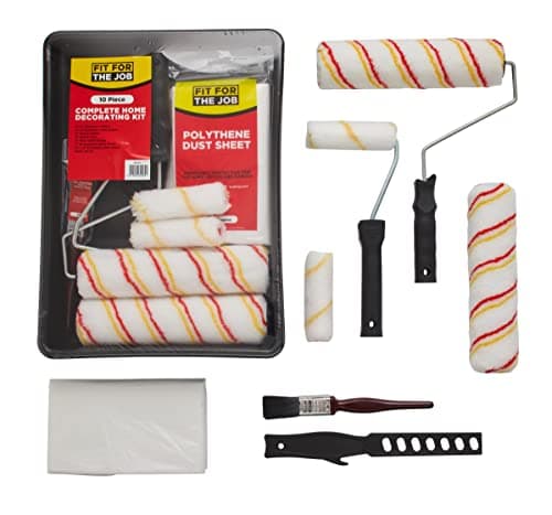 Image of Fit for The Job 10pcs Home Decorating Kit Paint Rollers & Tray Set with Paint Brush,Dust Sheet,Stirrer - Roller Sets for Painting Walls & Ceilings with Emulsion, Mini Roller for Painting with Emulsion