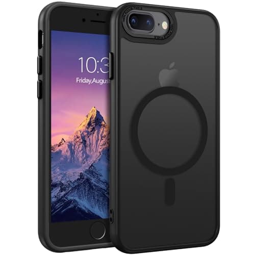 Image of DUEDUE Magnetic Case for iPhone 7 Plus/iPhone 8 Plus Case [Compatible with MagSafe] Slim Translucent Matte Back, Full-Body Protective Shockproof Phone Cover for iPhone 7 Plus/8 Plus 5.5", Black