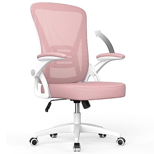 Image of naspaluro Office Chair Ergonomic Desk Chair with 90° Flip-up Armrest Lumbar Support, Height Adjustable Office Desk Chair, Executive Swivel Computer Chair with Padded Seat Cushion for Home/Office-Pink