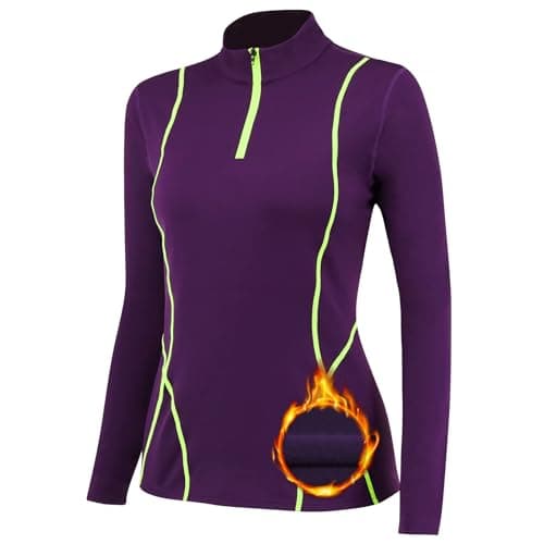 Image of TERODACO Thermal Base Layer Women Warm Wicking Half Zip Ski Thermals with Micro Fleece Long Sleeve Ladies Thermal Tops for Running Hiking Cycling Soft Soft Quick Dry Breathable 02513 Purple L