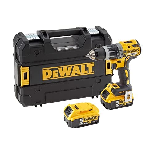 Image of Dewalt DCD796P2 XR Brushless Combi Drill with 2 x 5.0 Ah Lithium-Ion Battery Packs, 18 V, Yellow/Black, Set of 7 Piece
