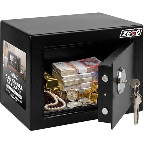 Image of ZENO Safe Box 6.6L | Small Home Security Box For Office Use | Steel Lock Money Storage Vault With Keys | Mini Valuables Lock Box For Cash Jewellery Documents | Compact Steel Unit Includes 3 Keys