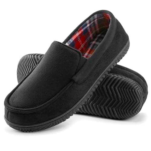 Image of RockDove Men's Alexander Flannel Lined Loafer Slipper, Size 8 UK Men, Black