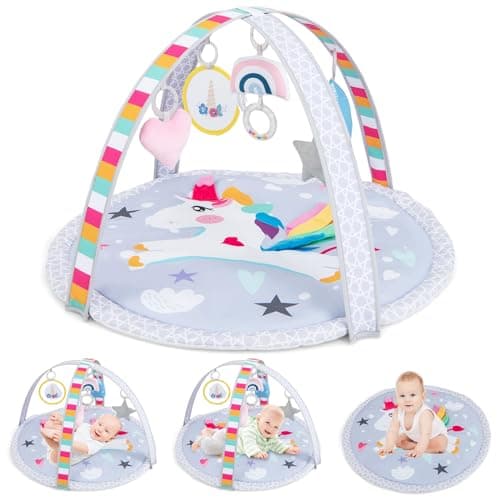 Image of Maxmass Baby Activity Gym, 3-in-1 Infant Play Mat with 5 Detachable Hanging Toys, Jumbo Newborn Floor Playmat for 0-12 Months