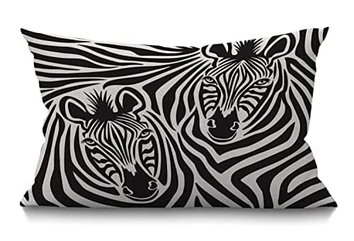 Image of BGBDEIA Zebra Cushion Cover 30 x 50 cm Wild Animal Safari Couple Zebras Black White Stripes Rectangle Pillow Cases Home Decorative Cotton Linen Throw Pillow Cover for Bed Sofa 12x20 Inch