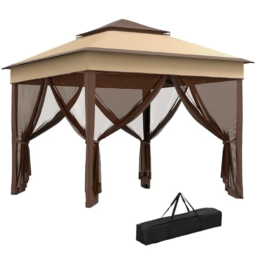 Image of Outsunny 3 x 3(m) Pop Up Gazebo with Netting and Carrying Bag, Party Tent Instant Event Shelter, Height Adjustable and UV-Resistant, for Garden, Patio, Beige