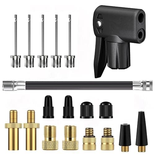 Image of CANDPOT Bicycle Valve Adapter Set, Replacement Pump Head with Dual Valves for All Bicycles Car, Bike Valve Converter, Ball Pump Connection Hose, Ball Pump Needles, Air Pump Adapter for Bicycle Pumps