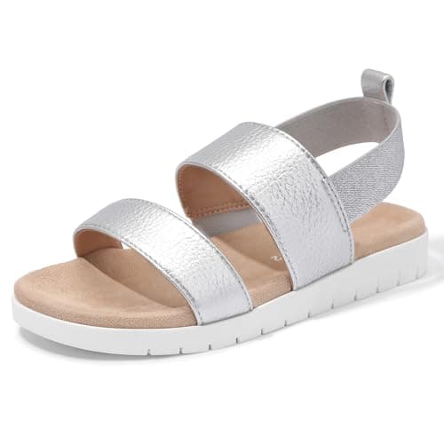 Image of MIXIN Girls Sandals Open Toe Flat Sandals summer shoes for Little Kids Silvery Size 13