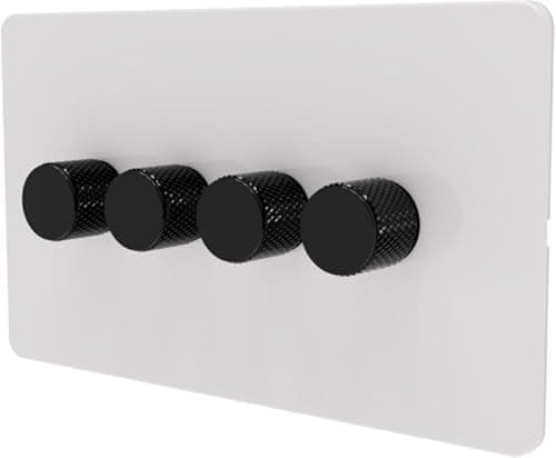 Image of SAMOTECH Smart Matter Dimmer Switch Push On/Off-Rotary control for LED and Halogen Lights - Plastic Faceplate & Metallic Knob - White/Black 4-Gang