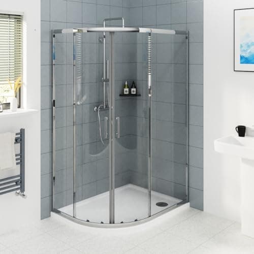 Image of NRG 1200 x 900mm Chrome Framed Offset Quadrant Shower Enclosure Sliding Door 6mm Easy Clean Glass