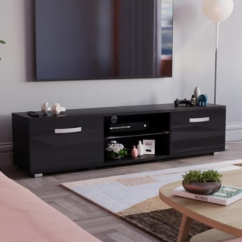 Image of Vida Designs Cosmo LED TV Unit 2 Door Modern Gloss Matte MDF Living Room Cabinet Media Stand Furniture RGB Light Black 160cm
