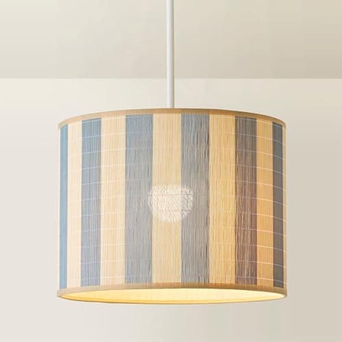 Image of ValueLights | Lori Blue Stripe Bamboo Drum Ceiling Lamp Shade | Shades & Home Improvements Essential | 30cm Shade Width