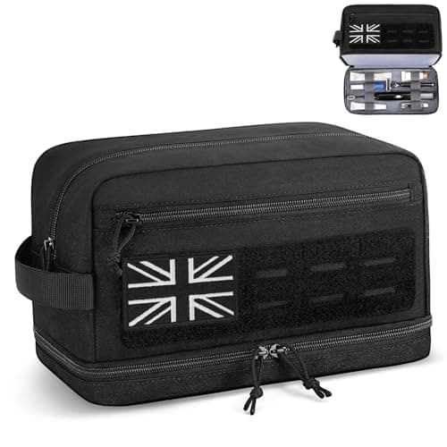 Image of ETRONIK Tactical Toiletry Bag Men, Travel Wash Bag Molle Pouches with Double Compartment, Water-Resistant Toiletries Shaving Dopp Kit, Bathroom Shower & EDC Utility with Wet Pocket, Black, L