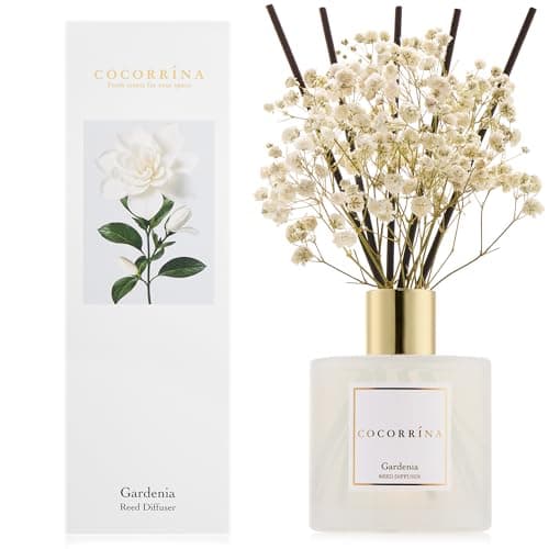Image of COCORRÍNA Reed Diffuser with 8 Sticks, 200ml Gardenia Scented Diffuser, Home Fragrance for Bedroom Bathroom Living Room, Home & Office Decor
