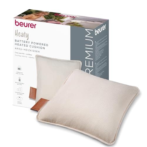 Image of Beurer Heaty Heat pad, Cordless Heat pad with Battery, Heating pad with Automatic Switch-Off Function and 3 Temperature Settings, with Fast Heating, Soft Corded Fabric, White