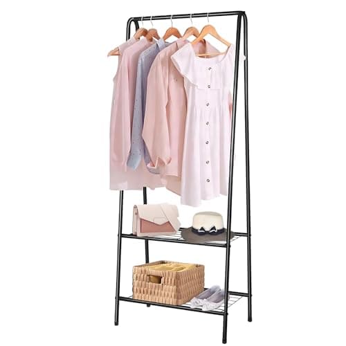 Image of Youyijia Small Clothe Rack Heavy Duty Metal Garment Rack 60cm x 151cm Garment Rail with Shelves Coat Stand Hanging Rail (Black)