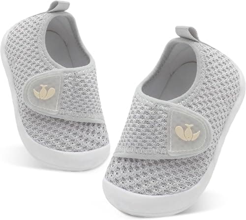 Image of JIASUQI Baby Shoes Breathable Baby First Walking Shoes Wide Infant Sneakers Lightweight Barefoot Toddler Shoes(Grey 118,6-12Months)