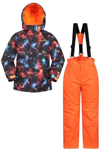 Image of Mountain Warehouse Kids Ski Jacket & Trousers Set - Snowproof Ski Outfit, Front Pockets, Fleece Lined Skiwear, Integrated Snowskirt - Winter Snowboarding Jet Black Kids Size 2-3 Years