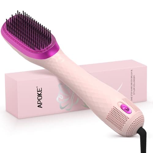 Image of APOKE 3 in 1 Hair Dryer Brush Professional 1200W Powerful Ceramic Tourmaline 3 Heat/2 Speed Settings One Step Hair Dryer and Styler (Pink)