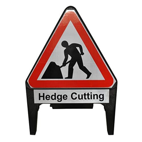Image of Street Solutions UK - 750mm Road Q-Sign - Men At Work Supplementary Plate 'Hedge Cutting' - Plastic with Folding Leg
