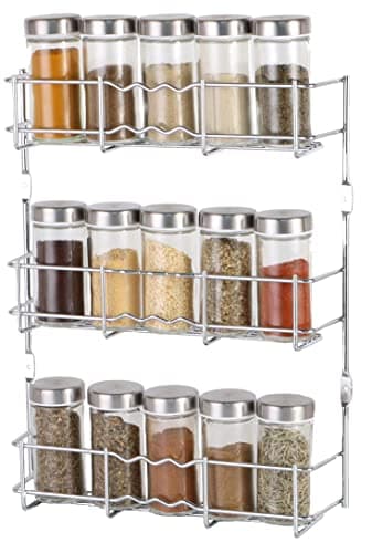 Image of Buckingham 3 Tier Chrome Back of Cupboard Door Spice Jar and Packet Rack - Wall Mounted Shelf Organiser, Narrow Doors, Premium Quality (3 Tier)