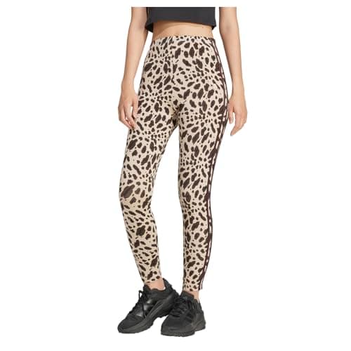 Image of adidas Womens Essentials 3 Stripes Animal Print Leggings Training Casual - Brown, Brown, XL