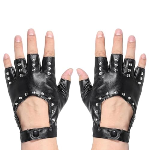 Image of WLICCHS 1 Pair of Women's Fingerless Punk Gloves, Biker Rocker Motorcycle Gothic Leather Gloves with Studs for Cosplay Carnival Costume Accessories, Black