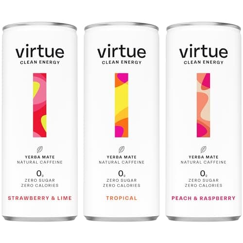 Image of Virtue Clean Energy Mixed Pack - 12 x Yerba Mate Natural Energy Drinks - Sugar Free, Zero Calories, Vegan (12 x 250ml) [Strawberry & Lime, Tropical, Peach & Raspberry]