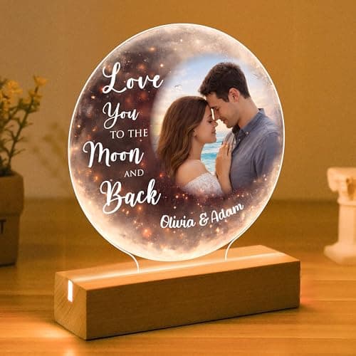Image of Star Online Personalised Valentines Gift for Him & Her, Custom Couple Photo Acrylic Night Light Plaque “I Love You to the Moon & Back”, Romantic Present for Boyfriend or Girlfriend (Moon)