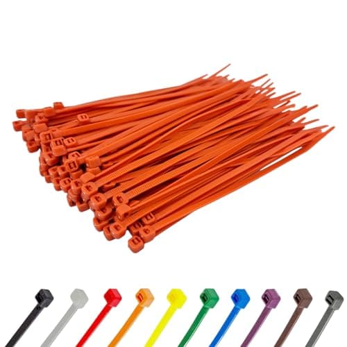 Image of Orange Cable Ties (100 Pack - 100mm x 2.5mm) Small Nylon Zip Ties Plastic Tie Wraps for Office Cable Tidy Garden DIY