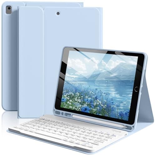 Image of BFGTSJF Keyboard Case for iPad 9th / 8th / 7th Generation 10.2 inch 2021/2020/2019, iPad Air 3rd / iPad Pro 10.5 inch with Pencil Holder, Magnetic Detachable Bluetooth Keyboard - Blue